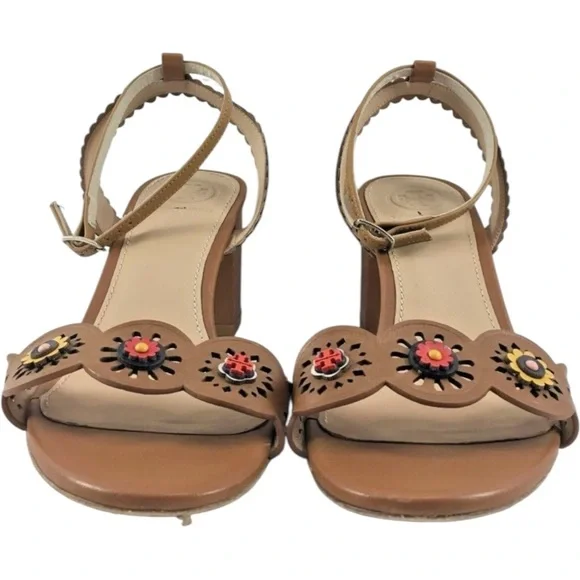 Tory Burch Marguerite Perforated Cutout Floral Chunk Heel Sandals Size 6.5 - Picture 8 of 13